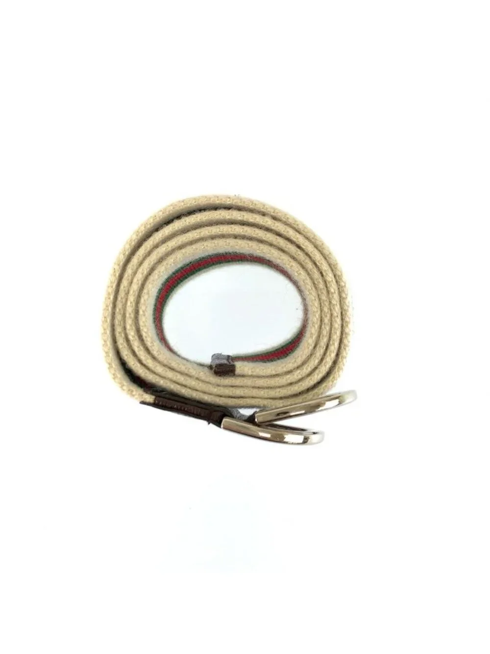 Gucci Sherry Line Double Ring 85 White Green Red Canvas Belt